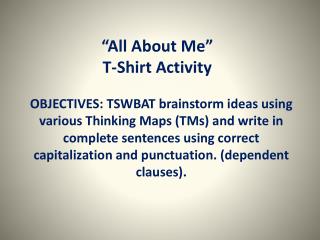 “ All About Me” T-Shirt Activity