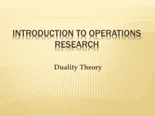 Introduction to Operations Research