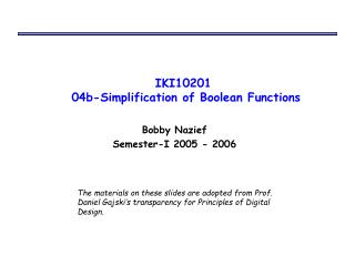 IKI10201 04b-Simplification of Boolean Functions