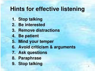 Hints for effective listening