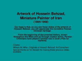 Artwork of Hossein Behzad, Miniature Painter of Iran (1894-1968)