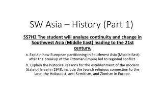 SW Asia – History (Part 1)