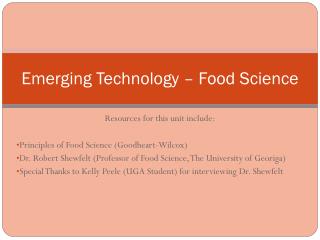 Emerging Technology – Food Science