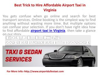 Best Trick to Hire Affordable Airport Taxi in Virginia