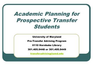 Academic Planning for Prospective Transfer Students