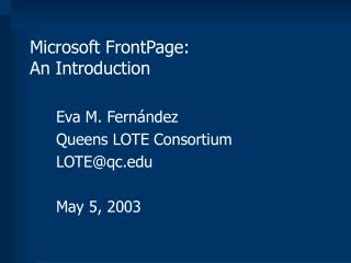 Microsoft FrontPage: An Introduction