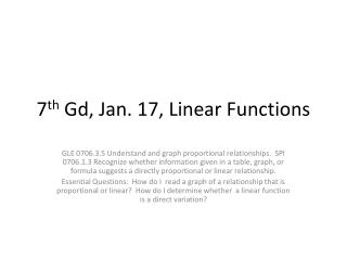 7 th Gd , Jan. 17, Linear Functions