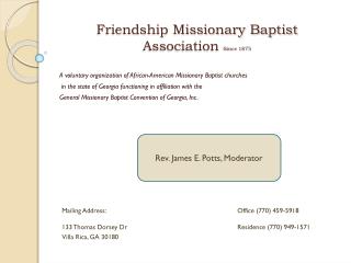 Friendship Missionary Baptist Association Since 1875