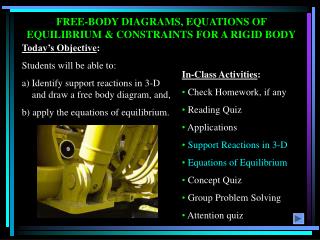 FREE-BODY DIAGRAMS, EQUATIONS OF EQUILIBRIUM &amp; CONSTRAINTS FOR A RIGID BODY