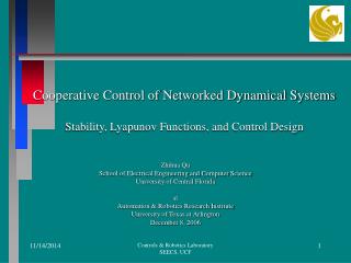 Zhihua Qu School of Electrical Engineering and Computer Science University of Central Florida at