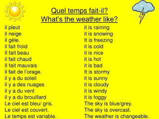 Quel temps fait-il? What’s the weather like?