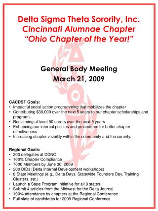 Delta Sigma Theta Sorority, Inc. Cincinnati Alumnae Chapter “Ohio Chapter of the Year!”