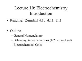 Lecture 10: Electrochemistry Introduction