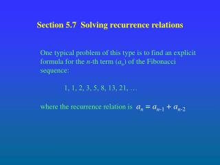 Section 5.7 Solving recurrence relations