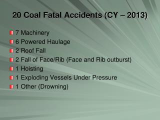 20 Coal Fatal Accidents (CY – 2013)