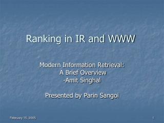 Ranking in IR and WWW
