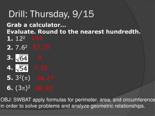 Drill: Thursday, 9/15