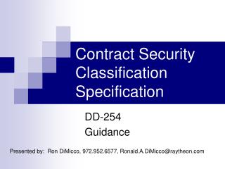 Contract Security Classification Specification