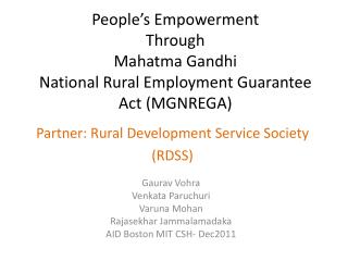 People’s Empowerment Through Mahatma Gandhi National Rural Employment Guarantee Act (MGNREGA)