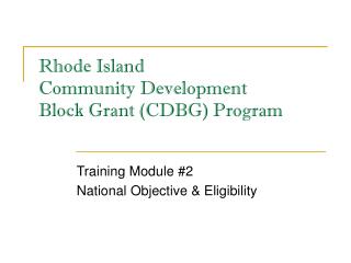 Rhode Island Community Development Block Grant (CDBG) Program