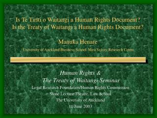 Human Rights &amp; The Treaty of Waitangi Seminar Legal Research Foundation/Human Rights Commission