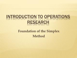 Introduction to Operations Research