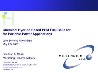 Chemical Hydride Based PEM Fuel Cells for for Portable Power Applications