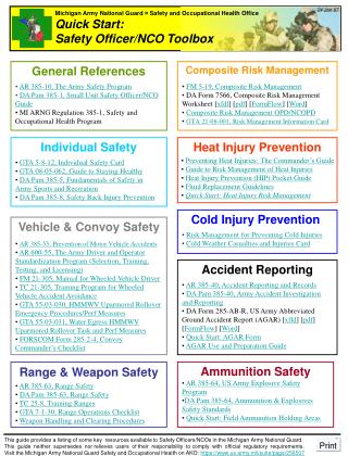 Michigan Army National Guard ¤ Safety and Occupational Health Office