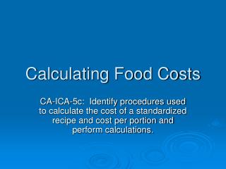 Calculating Food Costs