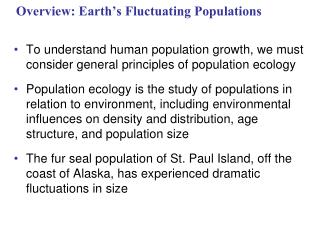 Overview: Earth’s Fluctuating Populations