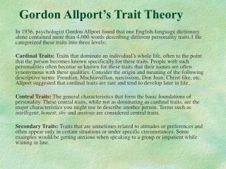 Gordon Allport’s Trait Theory