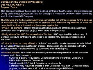 Contractor HSE Oversight Procedure: Doc No. KOC.GE.012