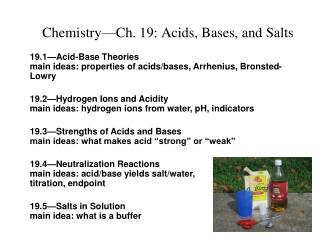 Chemistry—Ch. 19: Acids, Bases, and Salts