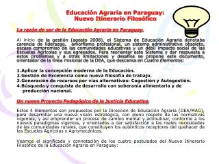 Educación Agraria en Paraguay: Nuevo Itinerario Filosófico