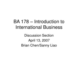 BA 178 – Introduction to International Business