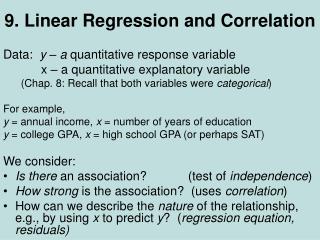 9. Linear Regression and Correlation