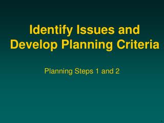Identify Issues and Develop Planning Criteria