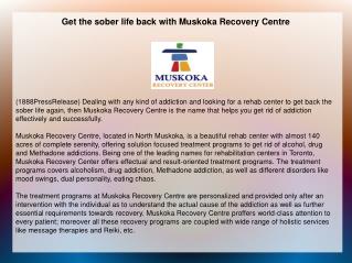 Get the sober life back with Muskoka Recovery Centre