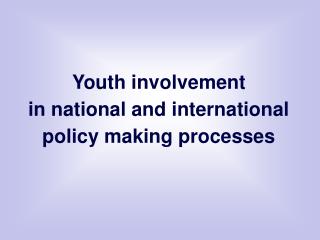 Youth involvement in national and international policy making processes