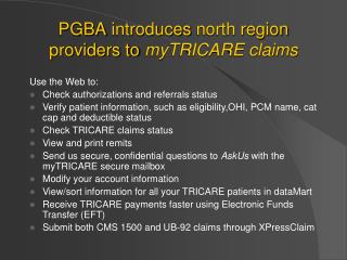 PGBA introduces north region providers to myTRICARE claims