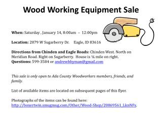 Wood Working Equipment Sale