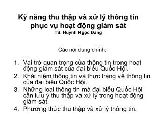 Kỹ năng thu thập và xử lý thông tin phục vụ hoạt động giám sát TS. Huỳnh Ngọc Đáng