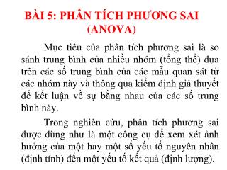 BÀI 5: PHÂN TÍCH PHƯƠNG SAI (ANOVA)