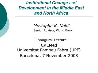 Institutional Change and Development in the Middle East and North Africa