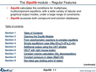 The Equilib module – Regular Features
