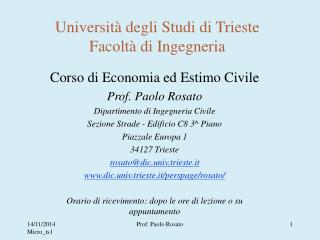 Università degli Studi di Trieste Facoltà di Ingegneria