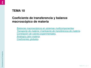 TEMA 10 Coeficiente de transferencia y balance macroscópico de materia