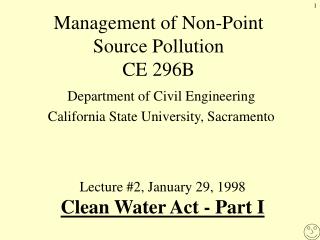 Management of Non-Point Source Pollution CE 296B