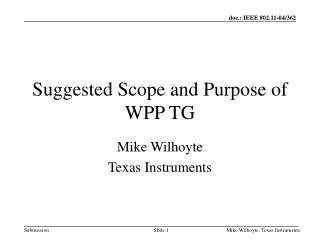 Suggested Scope and Purpose of WPP TG