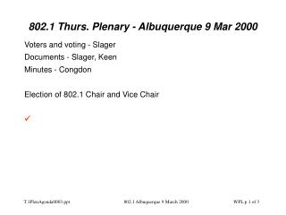802.1 Thurs. Plenary - Albuquerque 9 Mar 2000